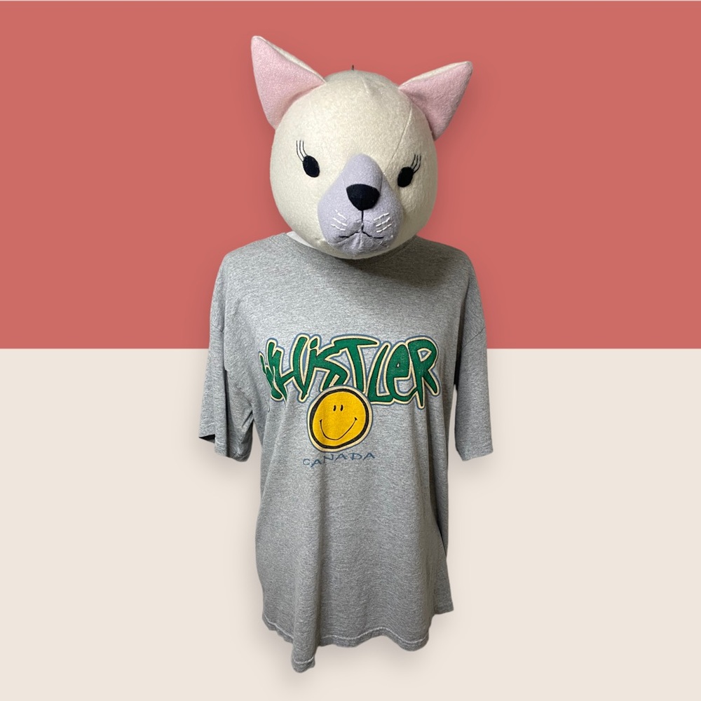 🙂 VTG WHISTLER TSHIRT SZ L GRAY SMILEY FACE